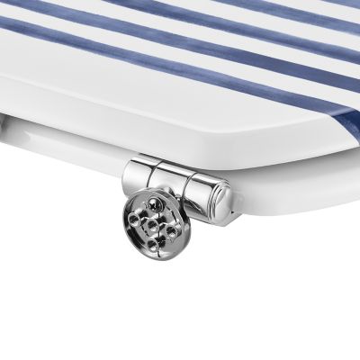 Abattant WC GoodHome Pilica coloris blanc et bleu en bois avec frein de chute