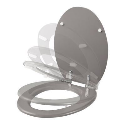 Abattant WC GoodHome Pilica coloris gris en bois avec frein de chute