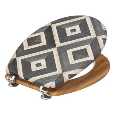 Abattant WC motifs canva blanc et noir et lunette effet bois, 5Five