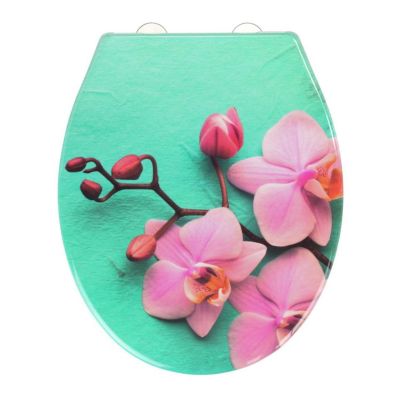Abattant WC à motifs fleurs Multicolore, L. 42.5 x l. 35.5 x H. 5 cm, ORCHIDEE