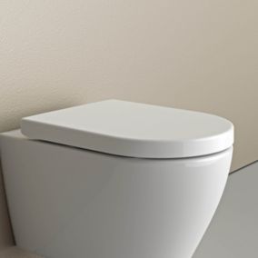 Abattant WC plastique avec double Lunette WC pour famille et enfant, charnières acier inox, Blanc, 46,4x35,9x5,1cm, U1006