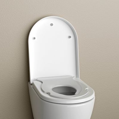 Abattant WC plastique avec double Lunette WC pour famille et enfant, charnières acier inox, Blanc, 46,4x35,9x5,1cm, U1006