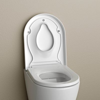 Abattant WC plastique avec double Lunette WC pour famille et enfant, charnières acier inox, Blanc, 46,4x35,9x5,1cm, U1006