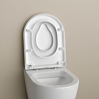 Abattant WC plastique avec double Lunette WC pour famille et enfant, charnières acier inox, Blanc, 46,4x35,9x5,1cm, U1006