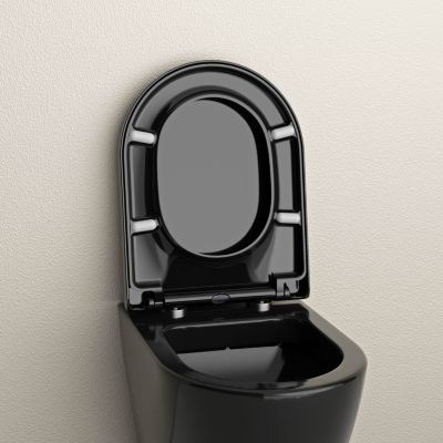 Abattant WC plastique Lunette WC avec veilleuse LED fermeture en douceur, charnières acier inox, Noir, 46,4x35,9x5cm, U1002