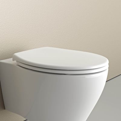 Abattant WC plastique Lunette WC moderne, Cuvette toilette fermeture douceur pour enfant + adulte, Blanc, 44,6x37,1x5,2cm, U2004