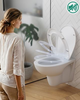 Abattant WC Universel Ovale en Duroplast avec Systeme d'abaissement Automatique, CECIPA MAX Siege de Toilette Antibacterien