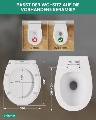 Abattant WC Universel Ovale en Duroplast avec Systeme d'abaissement Automatique, CECIPA MAX Siege de Toilette Antibacterien
