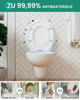 Abattant WC Universel Ovale en Duroplast avec Systeme d'abaissement Automatique, CECIPA MAX Siege de Toilette Antibacterien