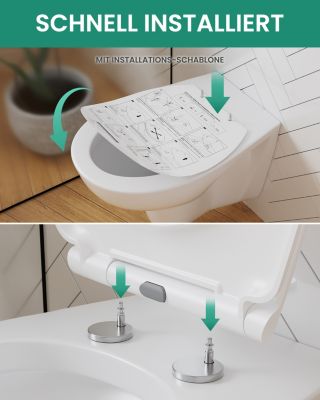 Abattant WC Universel Ovale en Duroplast avec Systeme d'abaissement Automatique, CECIPA MAX Siege de Toilette Antibacterien