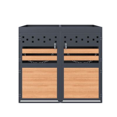 Abri 2 Poubelles Toit Végétal 2 Tonnes 120-240L Anthracite Bois Blackcolors
