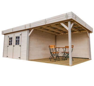 Abri avec terrasse couverte 20,64m² bois naturel Habrita KMP3434.02B