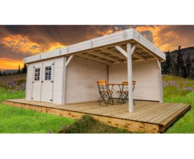 Abri avec terrasse couverte 20,64m² bois naturel Habrita KMP3434.02B