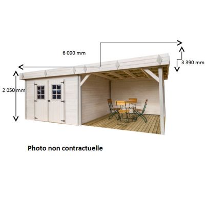 Abri avec terrasse couverte 20,64m² bois naturel Habrita KMP3434.02B