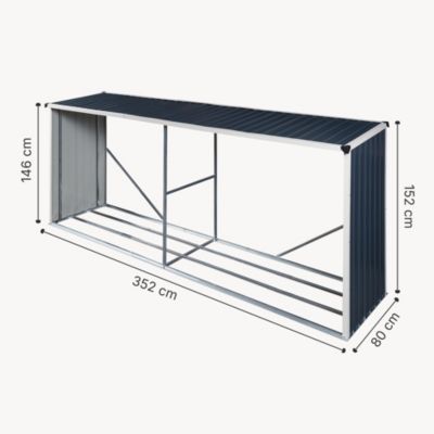 Abri-bûches couvert Kalmar 352 x 80 x 152 cm anthracite casa.pro