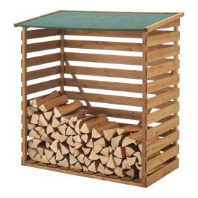 Abri-Bûches Couvert Solide Support pour Bois de Chauffage Robuste en Sapin Toiture Bitumé 123 x 116 x 64 cm Naturel Vert