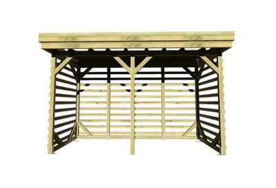 ABRI Bûches en Bois - 4,1m2 - 3,15x1,31m - Pin Sylvestre traité Autoclave - Surface Int : 2,8m2 / 4 stères
