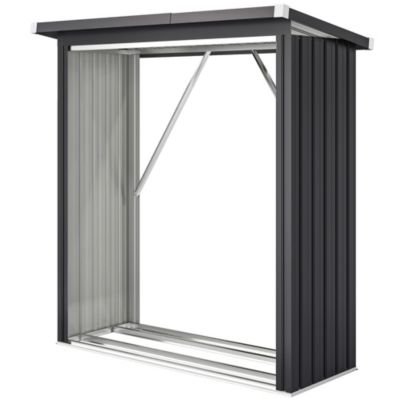 Abri bûches range bûches avec toit - dim. 150x66,5x150cm - acier ondulé anthracite