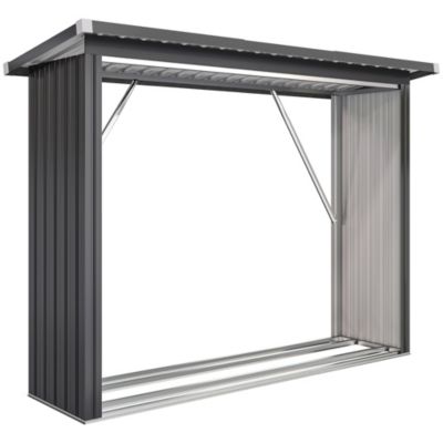 Abri bûches range bûches avec toit - dim. 213x66,5x150cm - acier ondulé anthracite