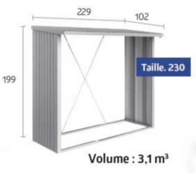 Abri bûches en métal Biohort WoodStock l.229 x P.102 xH.199 cm