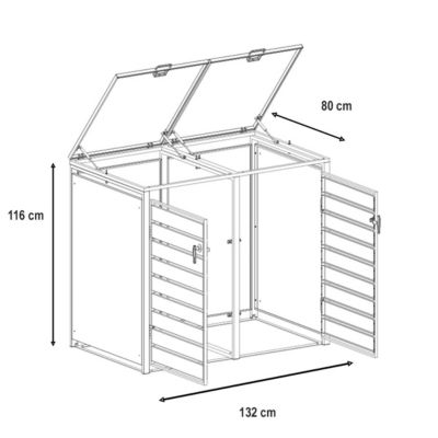 Abri cache poubelle double - 2x 240L - anthracite/imitation bois en acier