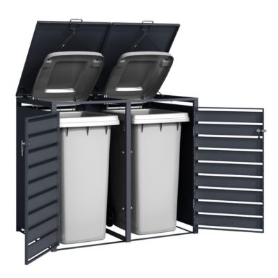 IDMarket Cache Poubelle Double Acier Gris Anthracite - Abri 2 Poubelles Design Moderne