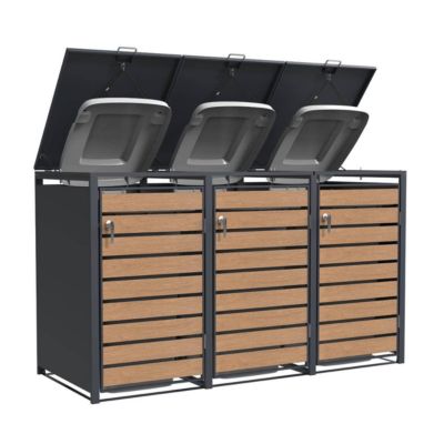 Abri cache-poubelle triple 3 x 240 L anthracite imitation bois acier design