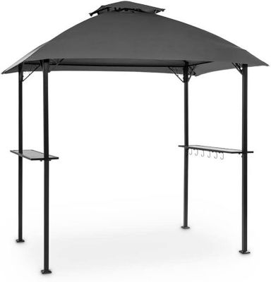 Abri de Barbecue en Acier et Toit Gris avec Tablette Latérales