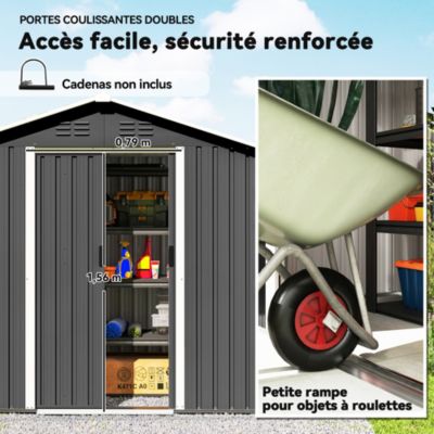 Abri de jardin 1,8 m² - cabanon 2 portes coulissantes verrouillables ...