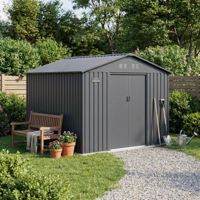 Abri de jardin 10,85 m² acier galvanisé anthracite X-Metal FIRST avec kit d'ancrage
