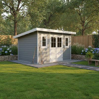Abri de jardin 12m² Woodlife Garden Premium composite gris toit plat monopente aluminium