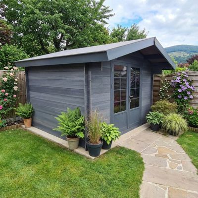 Abri de jardin 14,44m² composite gris foncé double porte alu double vitrage Woodlife Garden