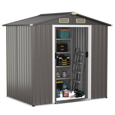 Abri de Jardin 2,34m²en Acier Galvanisé, 196x142x186cm avec Porte Coulissant Verrouillable, 4 Évent d'Air