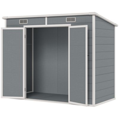 Abri de jardin 2,54 m² dim. 2,4 x 1,3 m - fondation incluse - fenêtre, 2 portes, aérations - alu PP gris blanc