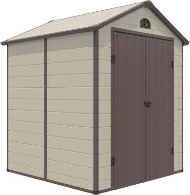 Abri de Jardin 3 m2 en PVC Imtempérable Cadre en Fer Rangement à Outils 193 x 191 x 227 cm de Couleur Beige et Gris