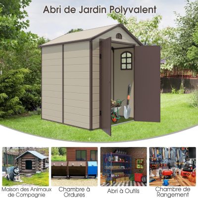 Abri de Jardin 3 m2 en PVC Imtempérable Cadre en Fer Rangement à Outils 193 x 191 x 227 cm de Couleur Beige et Gris