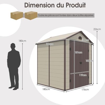 Abri de Jardin 3 m2 en PVC Imtempérable Cadre en Fer Rangement à Outils 193 x 191 x 227 cm de Couleur Beige et Gris