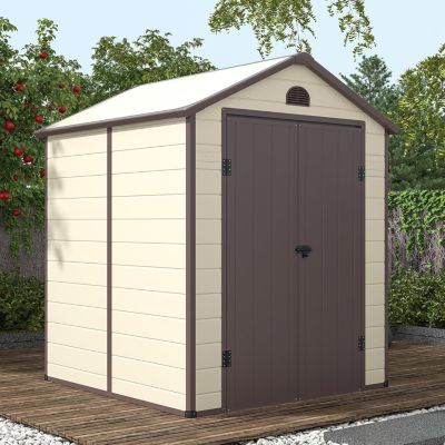 Abri de Jardin 3 m2 en PVC Imtempérable Cadre en Fer Rangement à Outils 193 x 191 x 227 cm de Couleur Beige et Gris