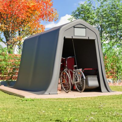 Abri de jardin 366 cm en acier et bâche PE gris avec porte enroulable