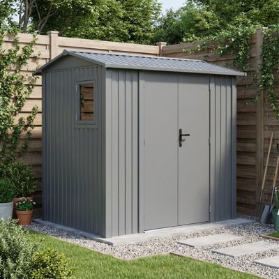 Abri de jardin 4,08m² acier galvanisé gris avec kit d'ancrage X-Metal Roka