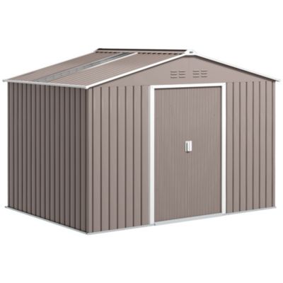 Abri de jardin 4,9 m² double porte coulissante fondation incluse - 277 x 195 x 192 cm - tôle acier ondulée gris clair