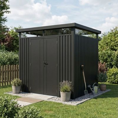 Abri de jardin 5,29m² acier galvanisé gris avec kit ancrage et toit translucide X-Metal Kosto