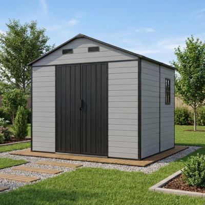 Abri de jardin 5,69m² résine polypropylène gris plancher double pente Jôbu Dickins