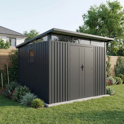 Abri de jardin 5,71 m² acier galvanisé gris foncé avec kit d'ancrage et serrure X-Metal Kosto