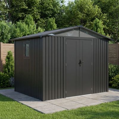 Abri de jardin 5,80m² acier galvanisé gris Kosto X-Metal avec kit d'ancrage et serrure à clé