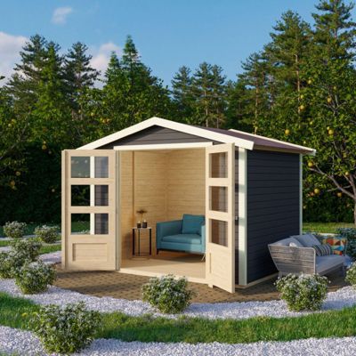 Abri de jardin 6,05m² en épicéa gris terre Karibu Amberg 4 double porte vitrée