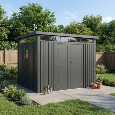 Abri de jardin 6,76 m² acier galvanisé toit plat fenêtres Kosto gris X-Metal