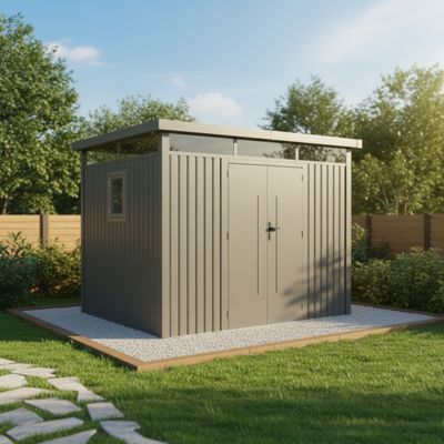 Abri de jardin 6,76m² acier galvanisé toit plat Kosto avec kit d'ancrage X-Métal gris