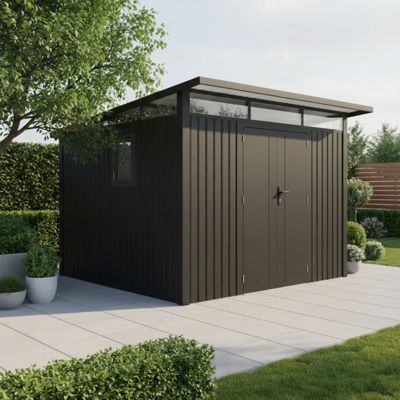 Abri de jardin 7,45 m² acier galvanisé gris X-Metal Kosto avec kit d'ancrage et porte double