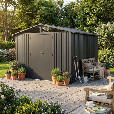 Abri de jardin 7,56m² acier galvanisé Kosto X-Metal gris avec kit d'ancrage et serrure à clé
